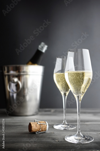 Two glasses of champagne, Cooler and Cork