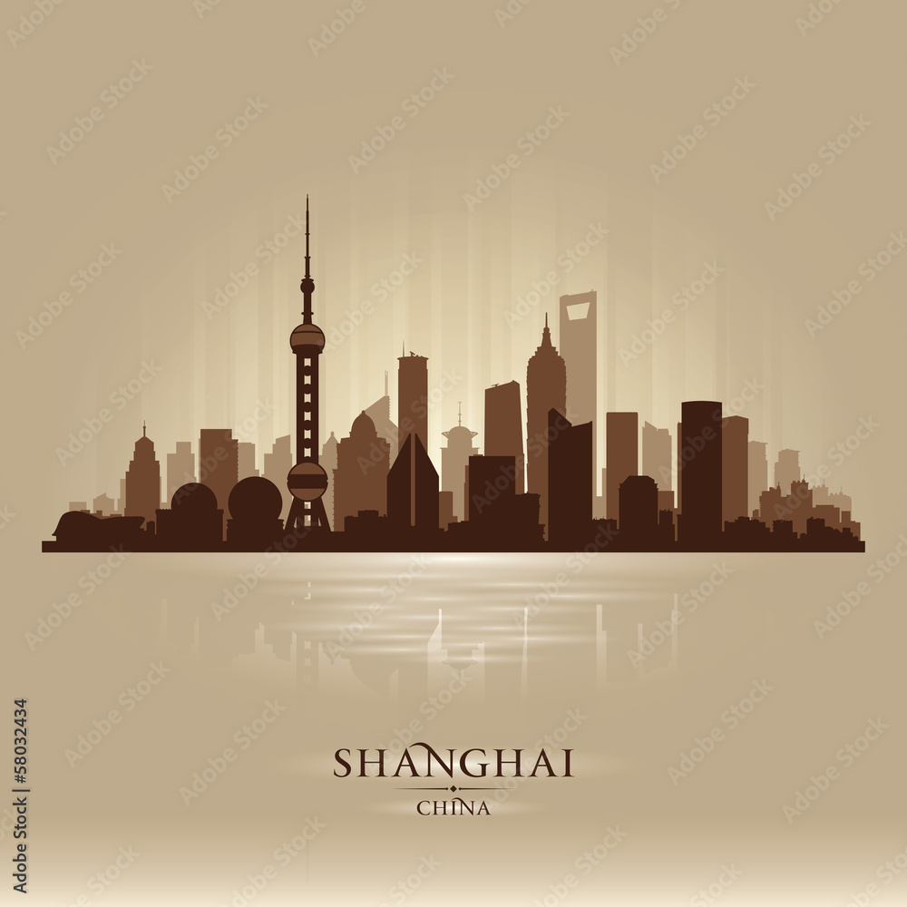 Naklejka premium Szanghaj Chiny sylwetka wektor panoramę miasta