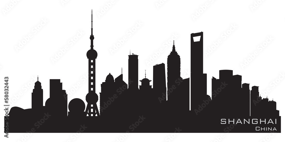 Obraz premium Szanghaj Chiny sylwetka wektor panoramę miasta