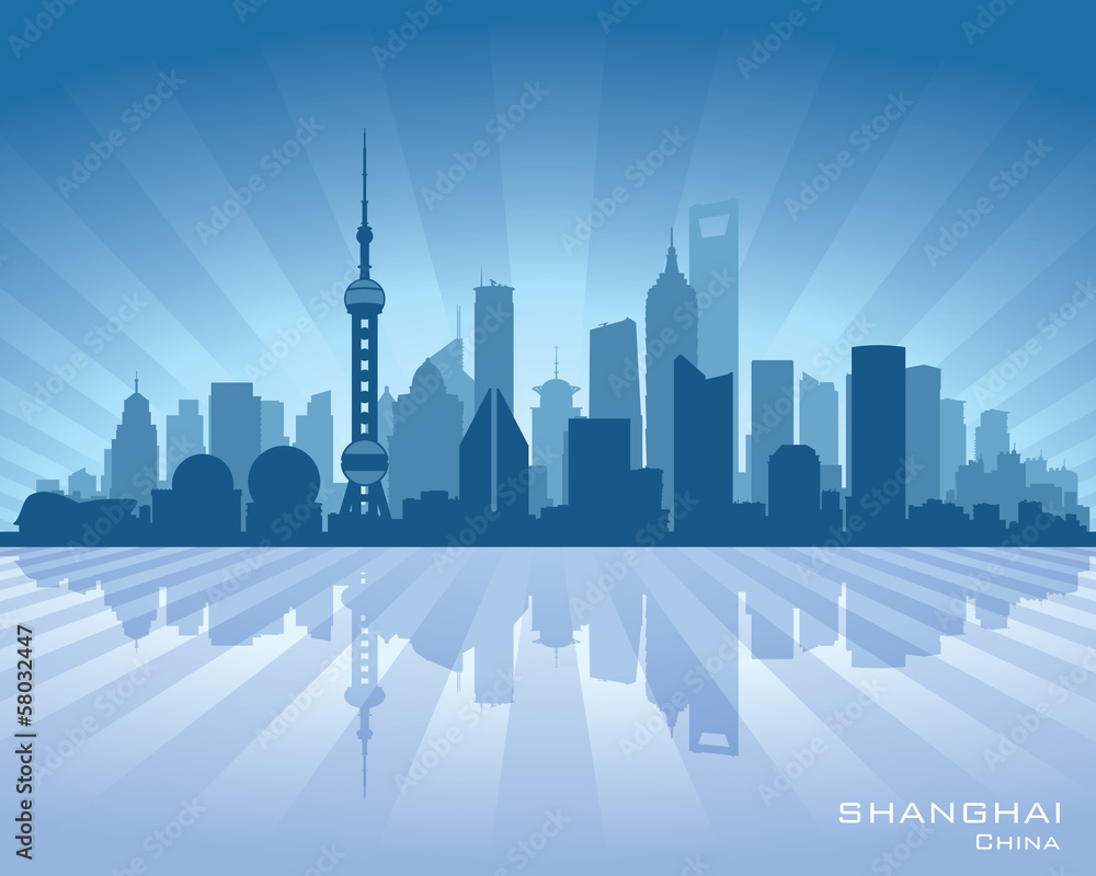 Fototapeta premium Shanghai China city skyline vector silhouette