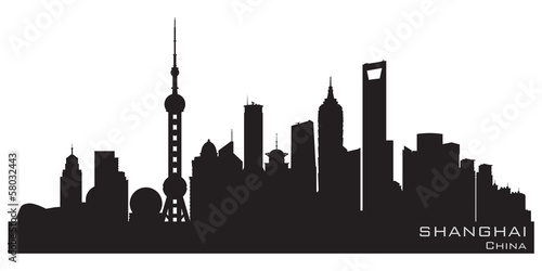 Canvas Print Shanghai China city skyline vector silhouette