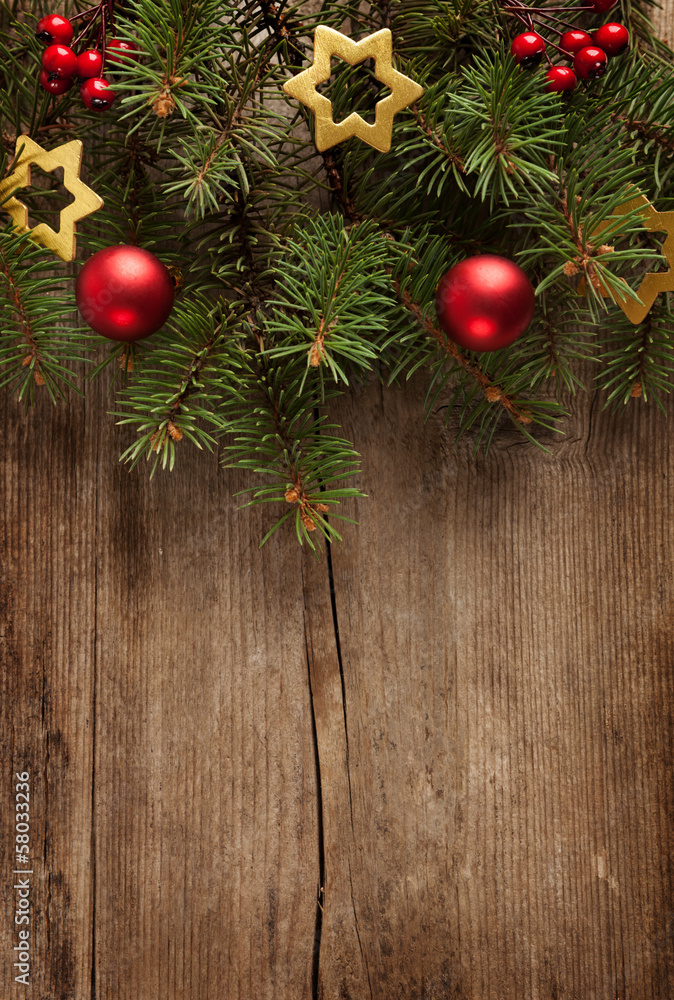 Old grunge wooden board with Christmas border. Old grunge wooden board with Christmas border.