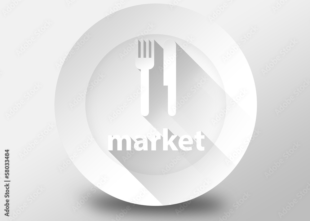 Food market concept with plate knife and fork 3d Food market concept with plate knife and fork 3d