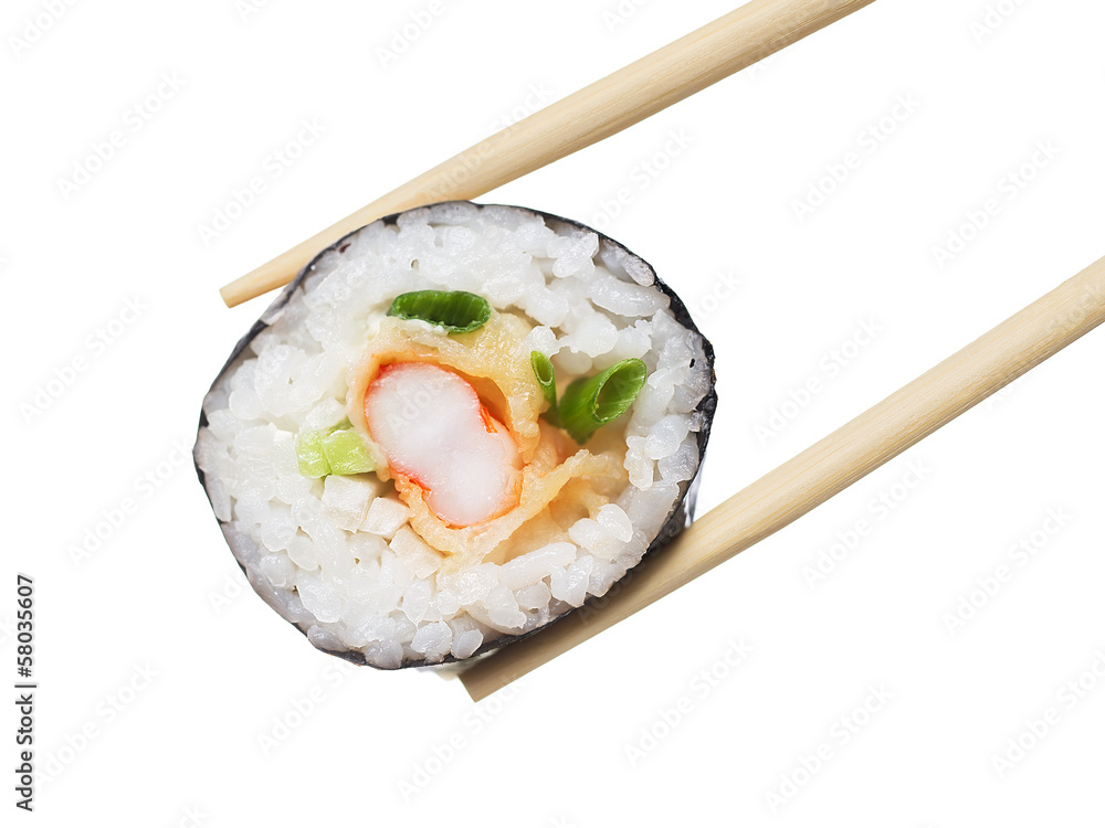 Fresh sushi roll isolated on white background Fresh sushi roll isolated on white background