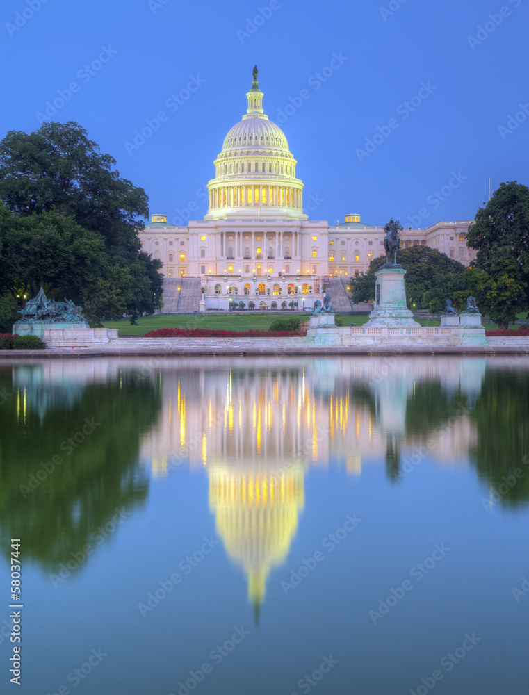 Back of the United States Capitol building and reflecting pool