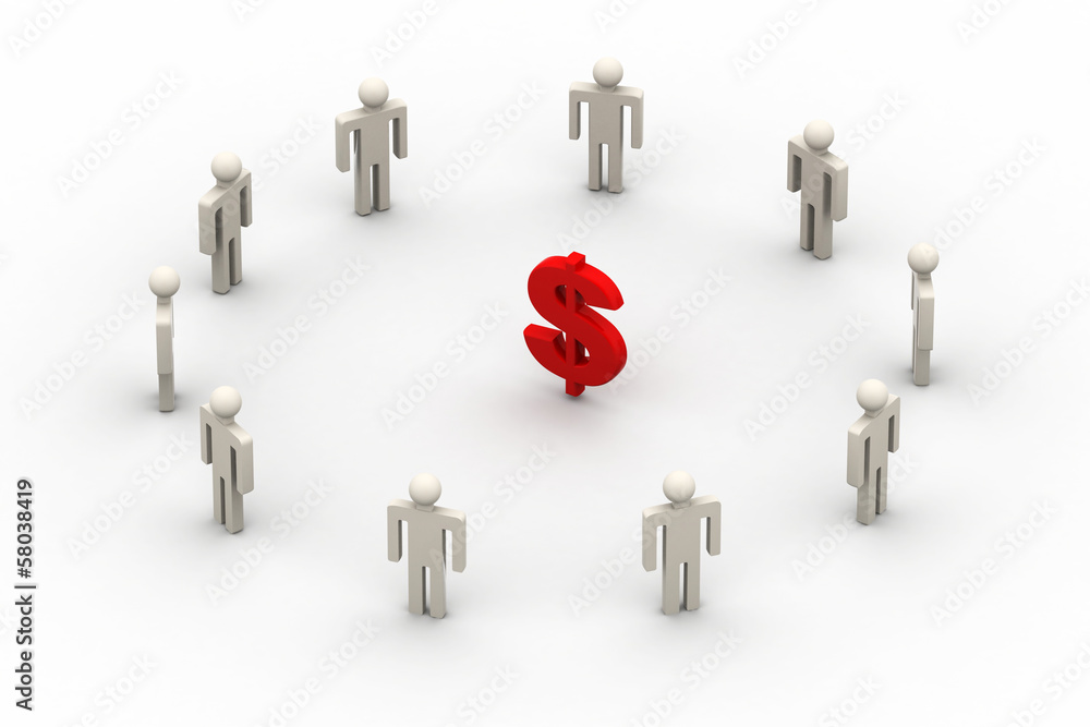 3D people around dollar sign 3D people around dollar sign