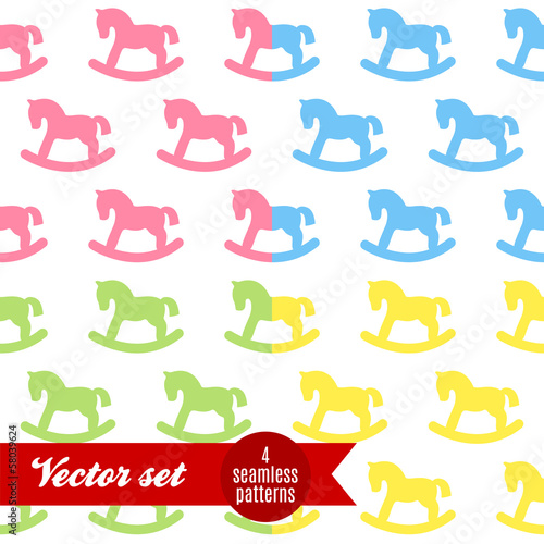 Set of vector seamless patterns with toy horses