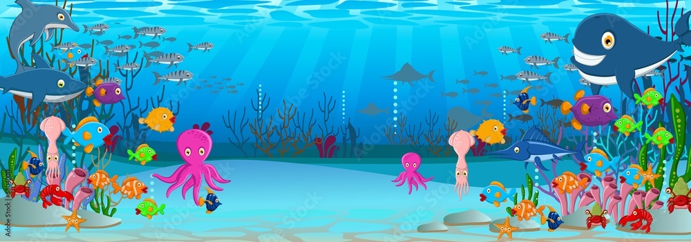 Obraz premium Sea life cartoon background
