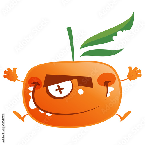 Crazy cartoon orange tangerine fruit character jumping