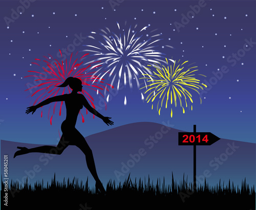 silhouette femminile che corre verso il nuovo anno