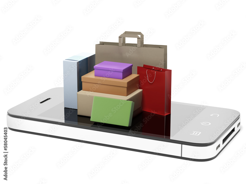 phone with shopping stuff phone with shopping stuff