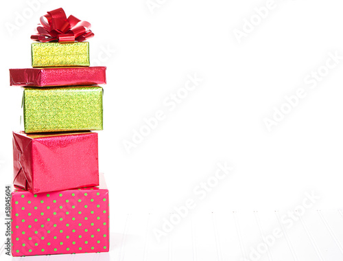 Christmas presents stacked