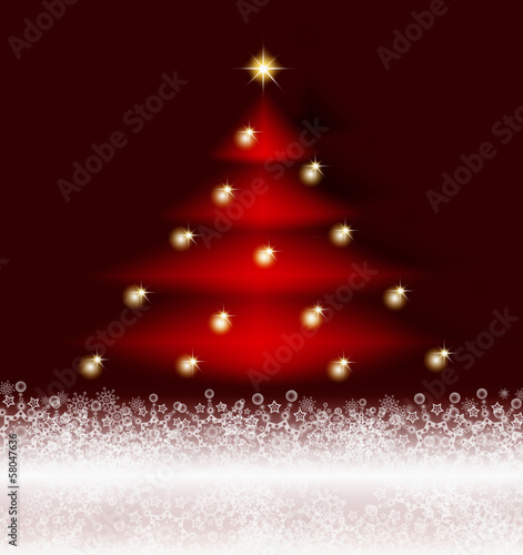 Red christmas background and fir tree. 