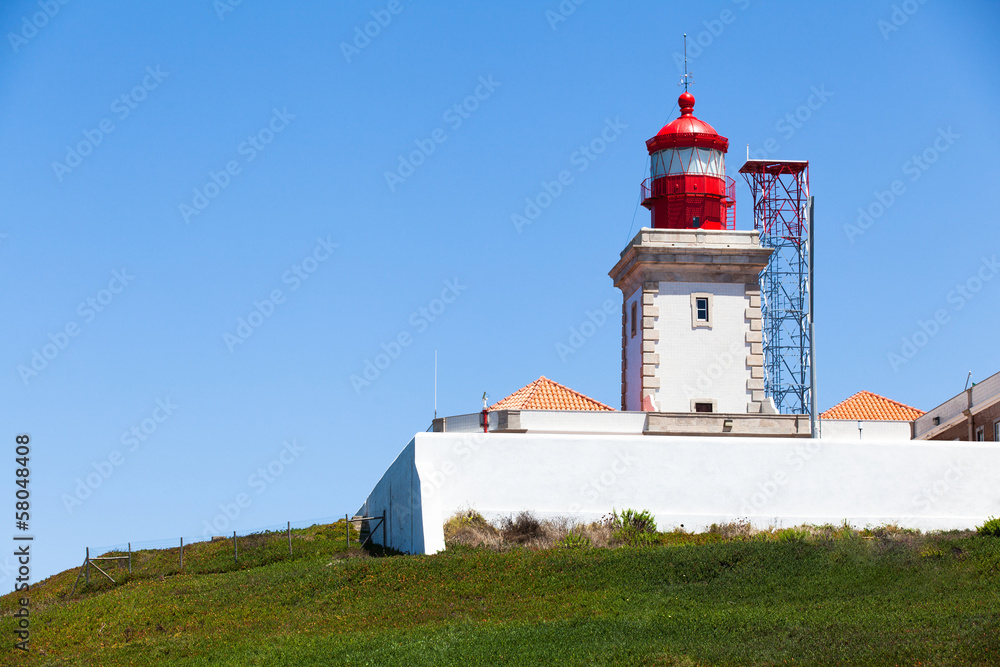 Lighthouse on top of hill in Cabo da Roca, the most Western poin