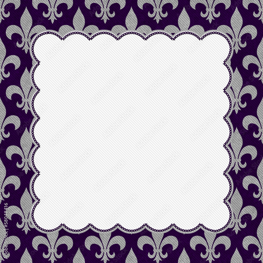 Purple and Gray Fleur De Lis Textured Fabric Background