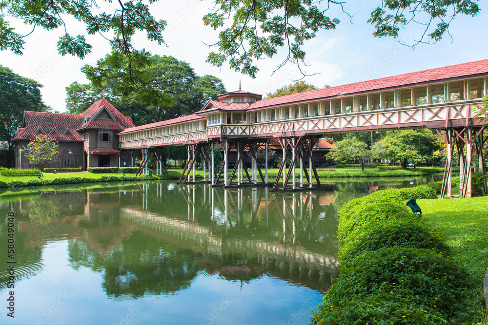 Fototapeta premium Bridge construct for connect two building directly across canal