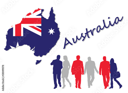 Map and flag of Australia next to silhouettes
