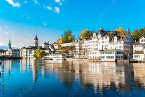 Limmat river and famous Zurich old city