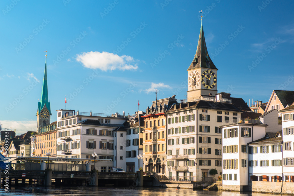 Limmat river and famous Zurich old city