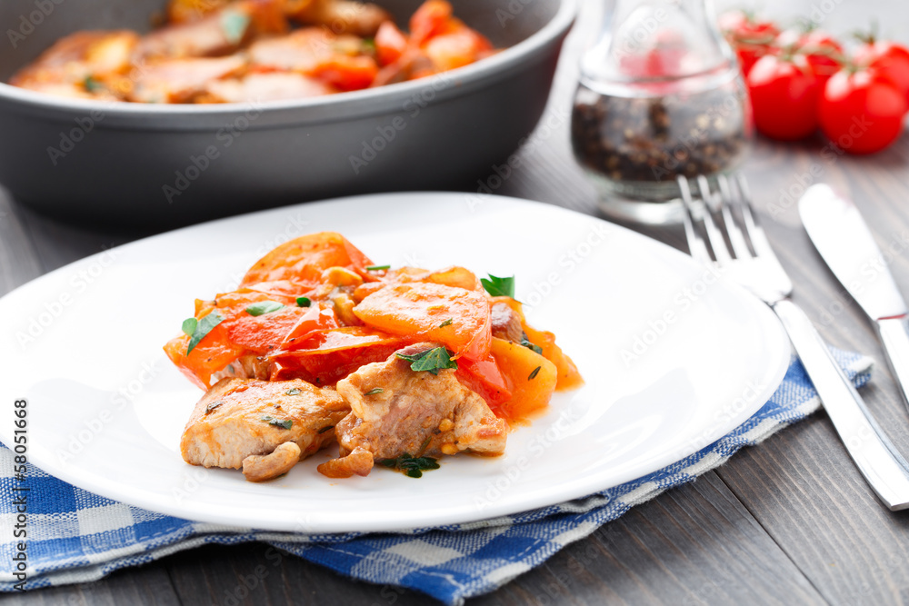 Fried pork with pan-roasted tomatoes Fried pork with pan-roasted tomatoes