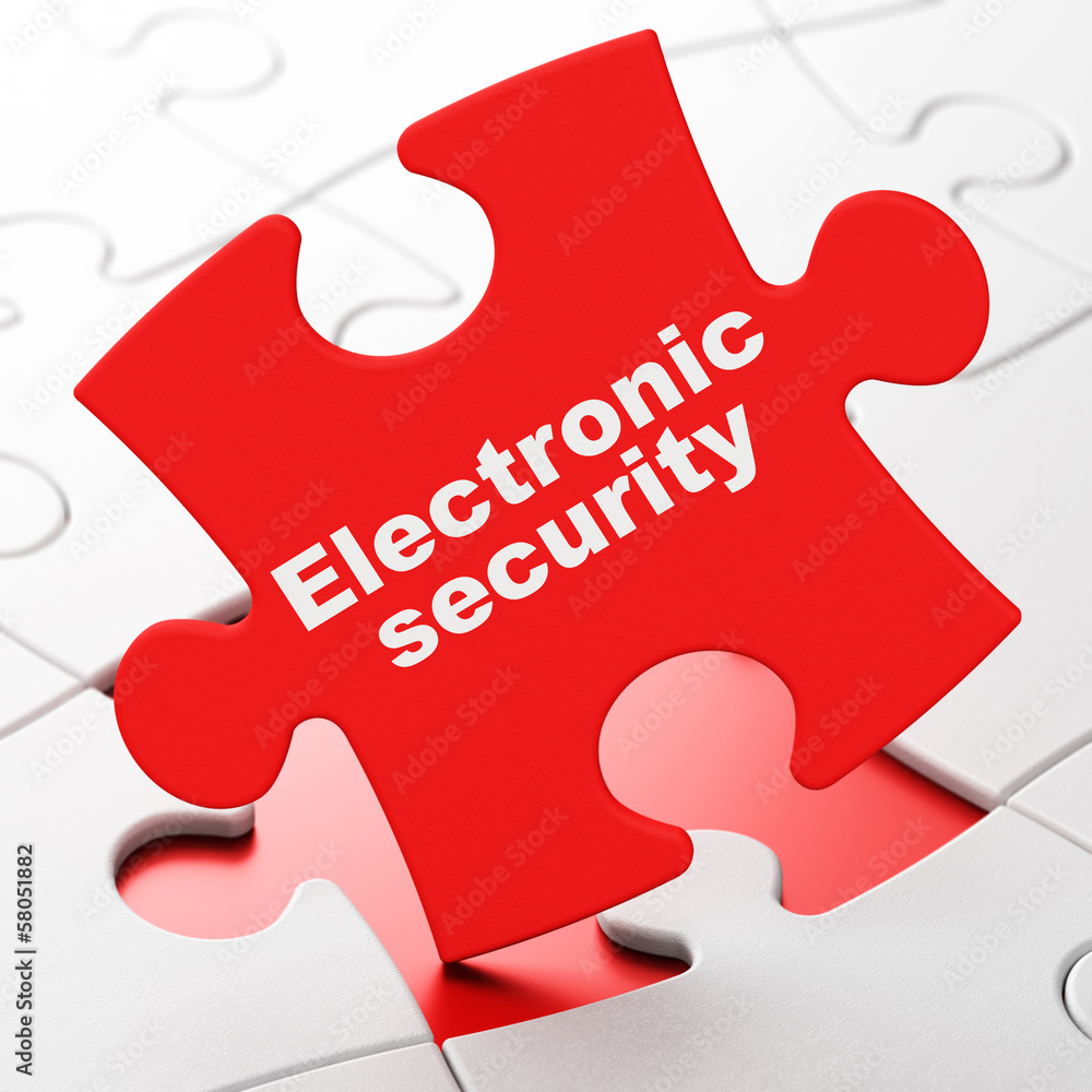 Safety concept: Electronic Security on puzzle background Safety concept: Electronic Security on puzzle background