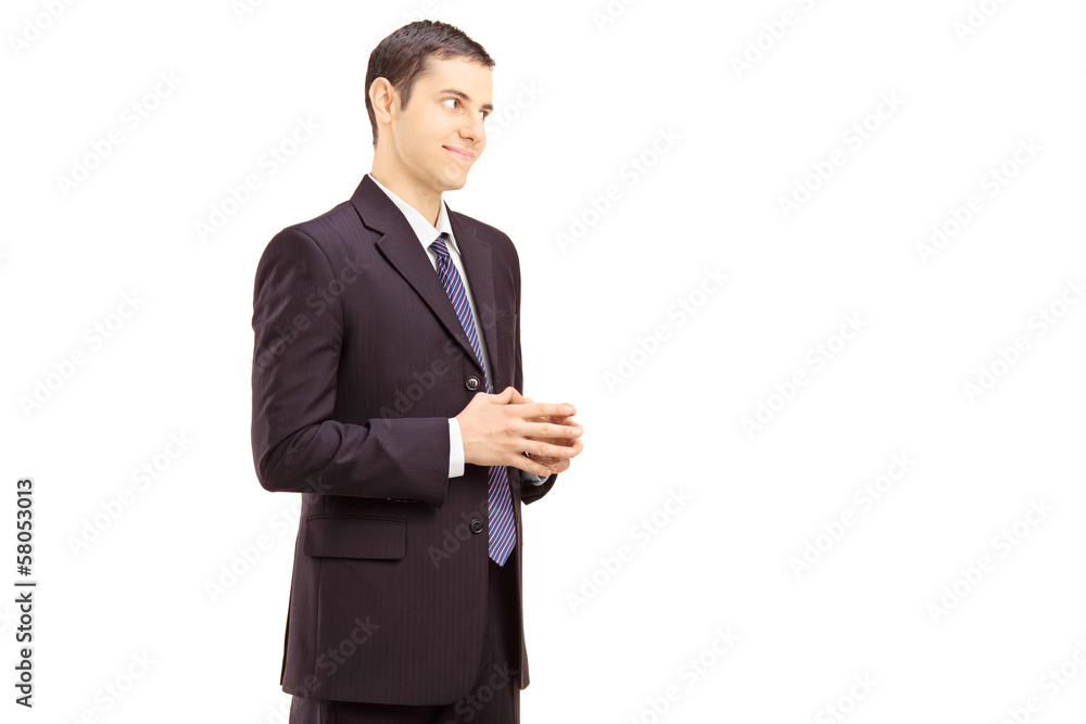 Young smiling businessman shot during a conversation Young smiling businessman shot during a conversation