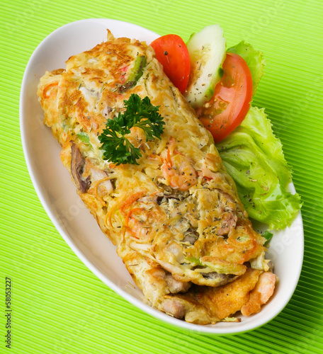 omelette with seafood and mushroom
