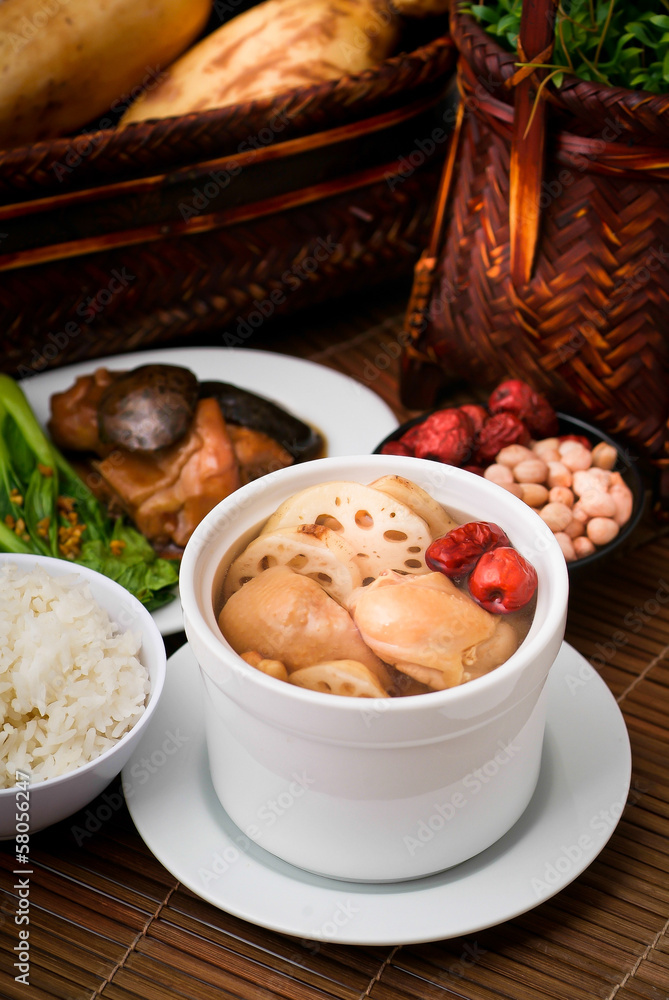 Chicken and herb soup, Chinese food style. Chicken and herb soup, Chinese food style.
