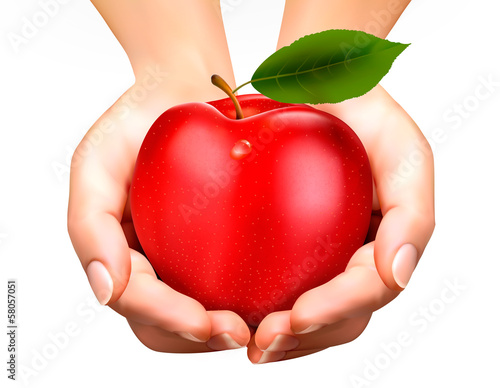 ed ripe apple in a hands. Concept of diet. Vector.