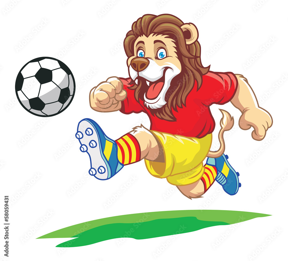 Naklejka premium lion playing soccer