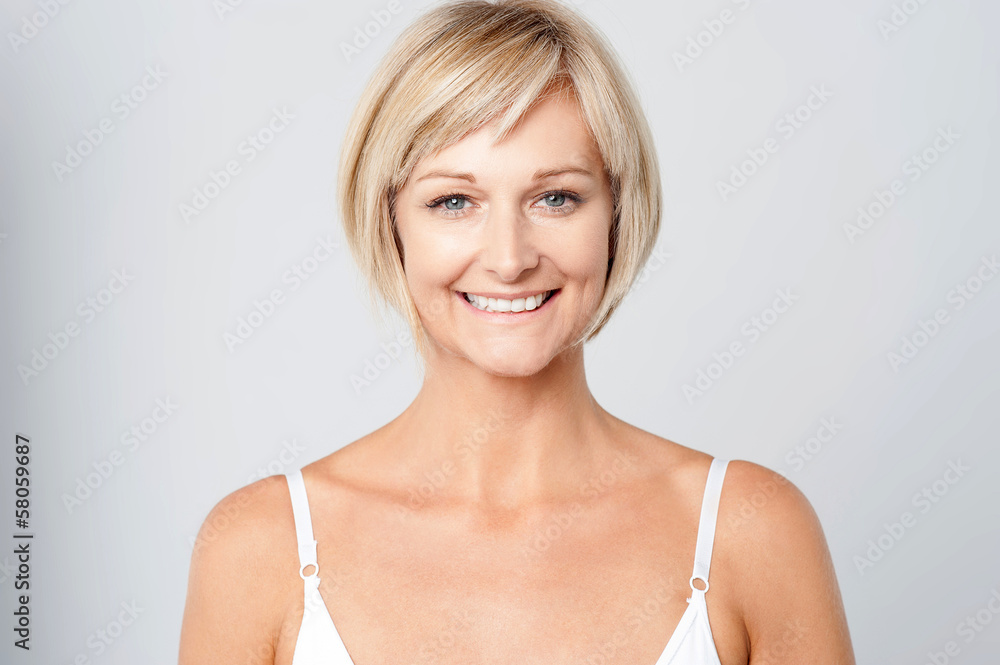 Smiling cute lady facing camera Smiling cute lady facing camera