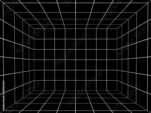 black space with perspective grid , 3d photo