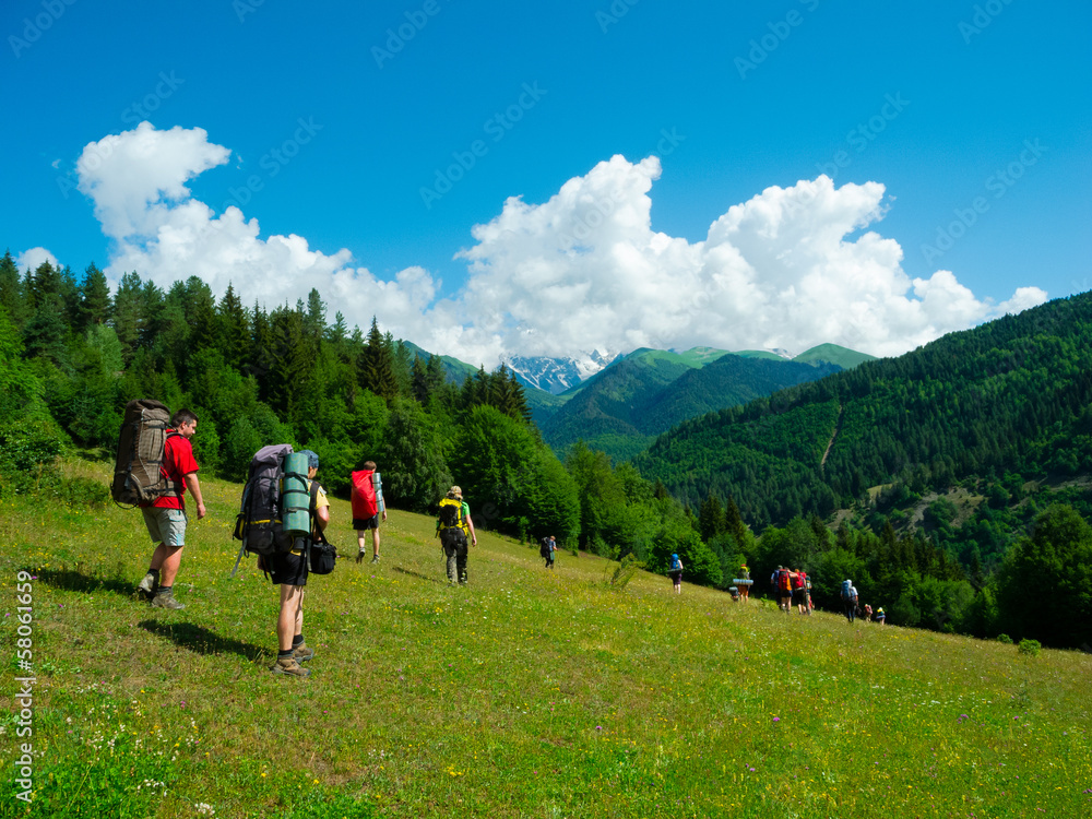 Young hikers trekking in Svaneti