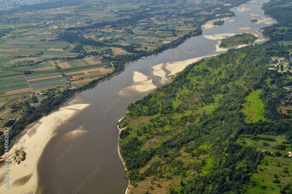 Aerial view - Vistula River near Warsaw, Poland