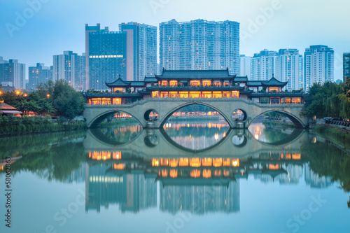 chinese anshun bridge at dusk