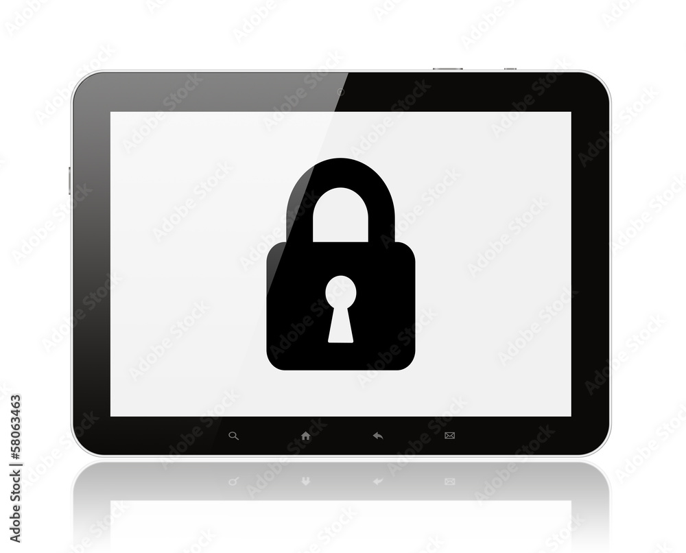 Tablet PC with lock on white background. Tablet PC with lock on white background.