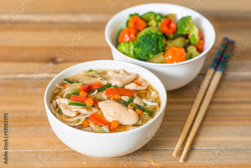 Asian soup noodles and vegetables
