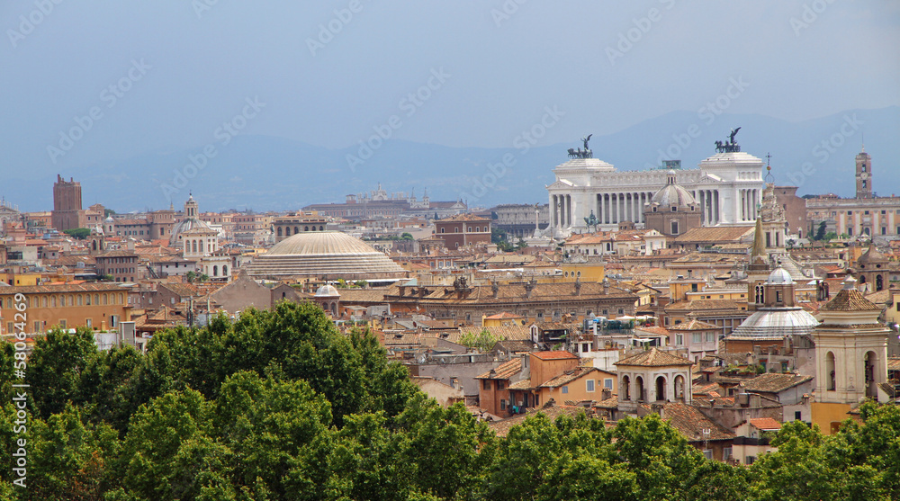 panorama of the city of Rome seen from Castel San Angelo with th