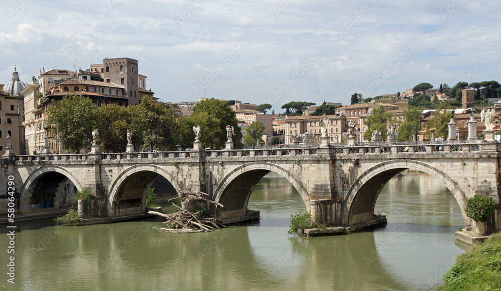 Tiber River and Saint Angel Bridge seen from Castel San angelo