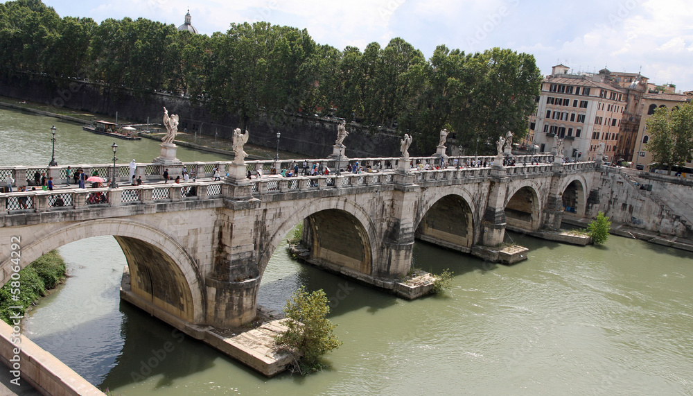 Tiber River and Saint Angel Bridge in Rome