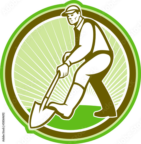 Gardener Landscaper Digging Shovel Circle