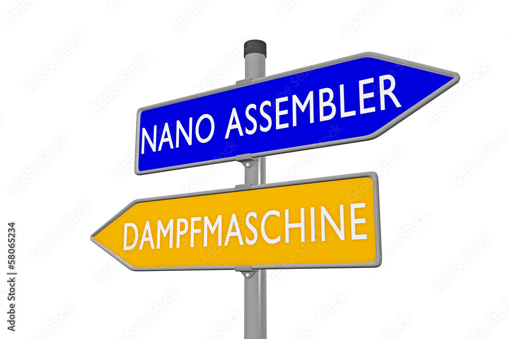 Straßenschild, NANO ASSEMBLER / DAMPFMASCHINE Straßenschild, NANO ASSEMBLER / DAMPFMASCHINE