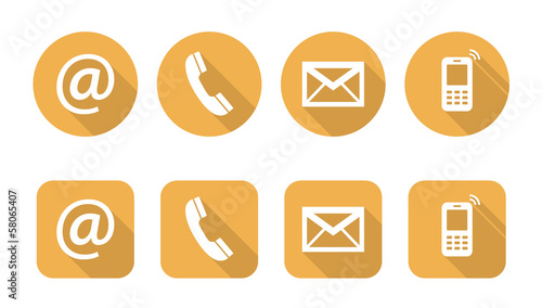 Set of web yellow flat icons, two variants - Contact Us