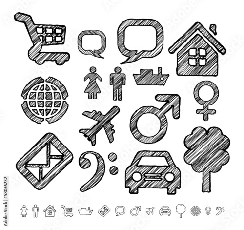 Group of icons for infographic in doodle style