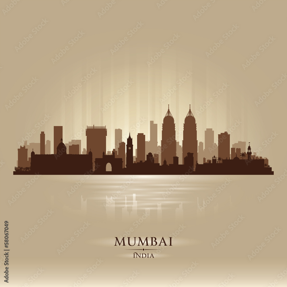 Mumbai India city skyline vector silhouette
