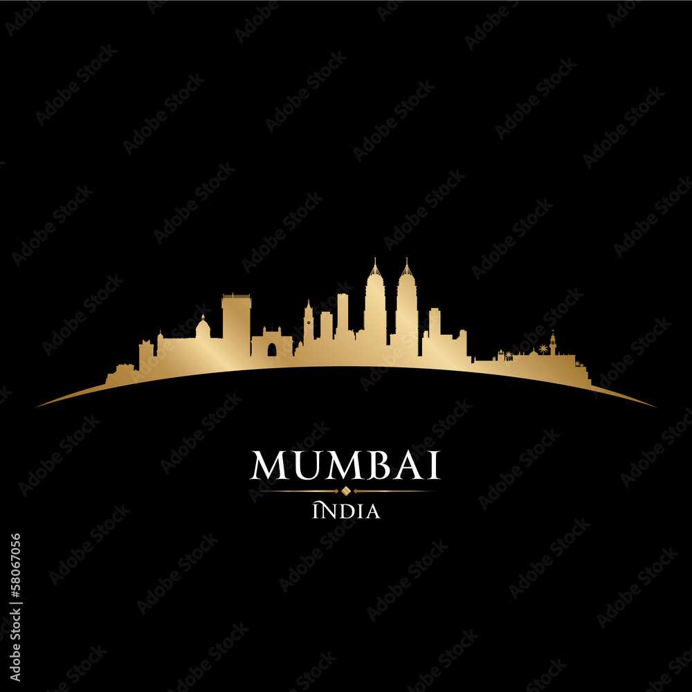 Mumbai India city skyline silhouette black background