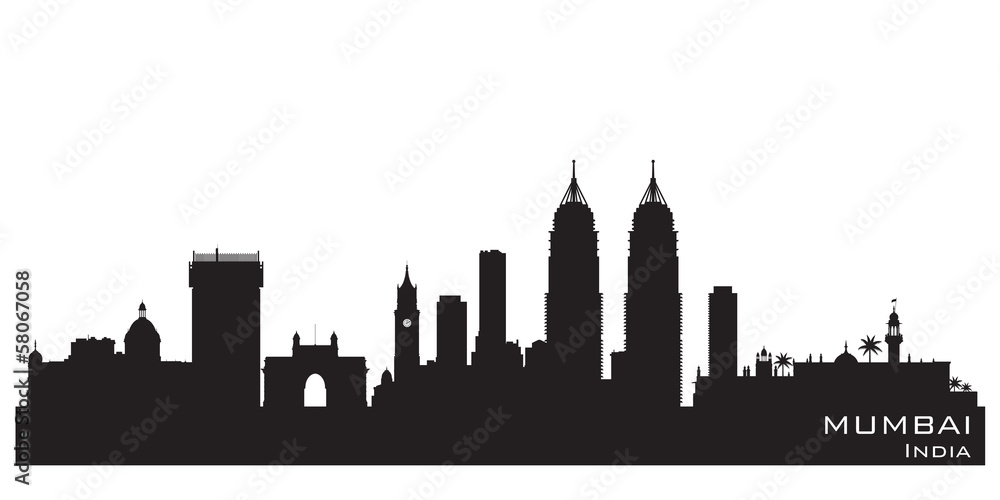 Mumbai India city skyline vector silhouette