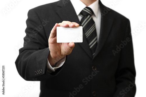 Man s hand showing business card