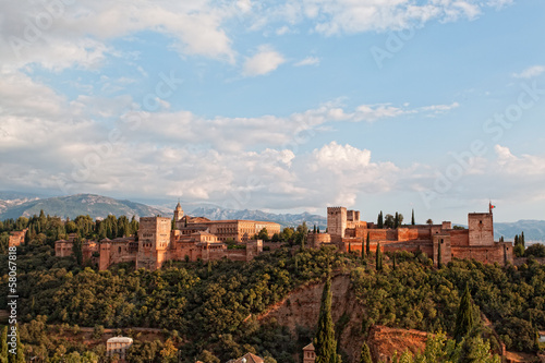 View of Alkhambr's fortress on a sunset, Granada, Spain