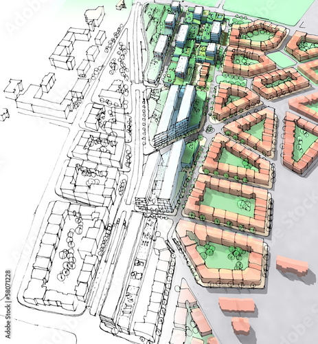 Urban sketch of a housing development